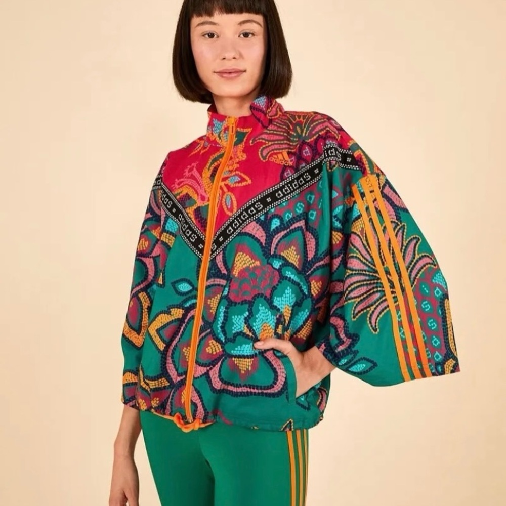 FARM Rio x Adidas Vibrant Floral Bomber Jacket SIZE 2X track suit ATHLEISURE - Picture 3 of 13